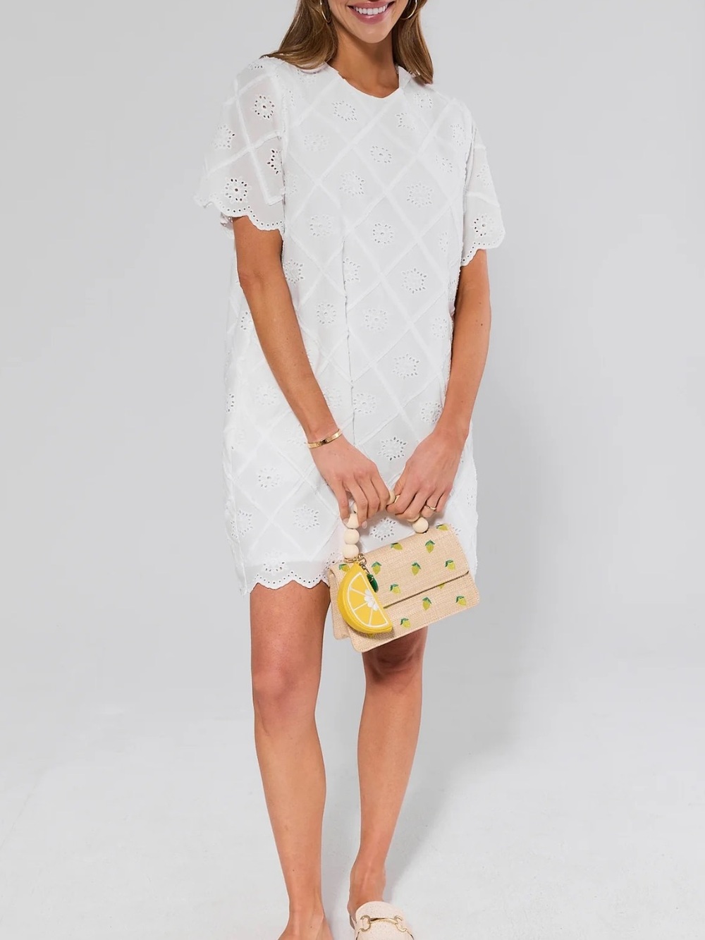 New Entro Avara Frances White Embroidered Short Dress